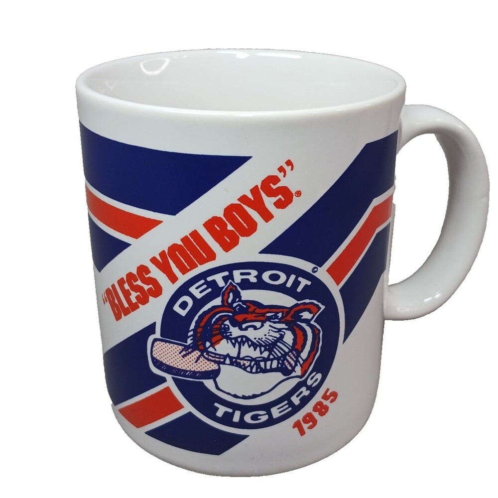 Detroit Tigers Bless You Boys 1983 Coffee Mug Tea Cup Vintage WDIV Stoneware MLB